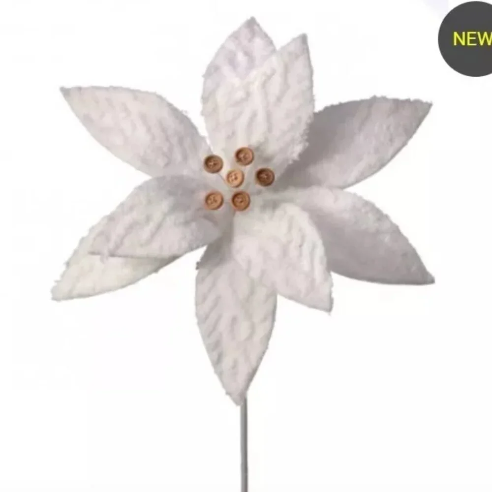 22 inch Winter Chalet White Poinsettia with Buttons Christmas Tree Accent Decor